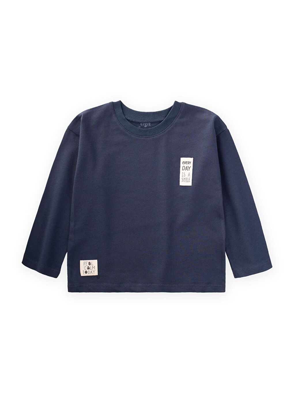 Etiket Detaylı Mevsimlik T-Shırt 2-10 Yaş Lacivert