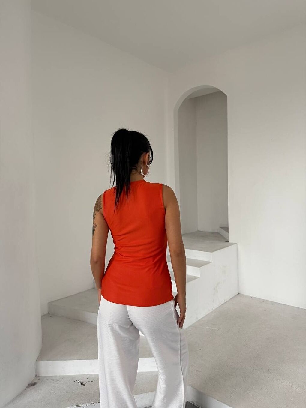 Ottoman Düğme Detay Bluz Turuncu-1