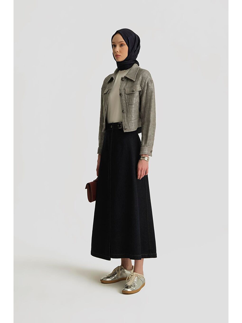 Çapraz Denim Etek 25Yd9126 Koyu Lacivert-1