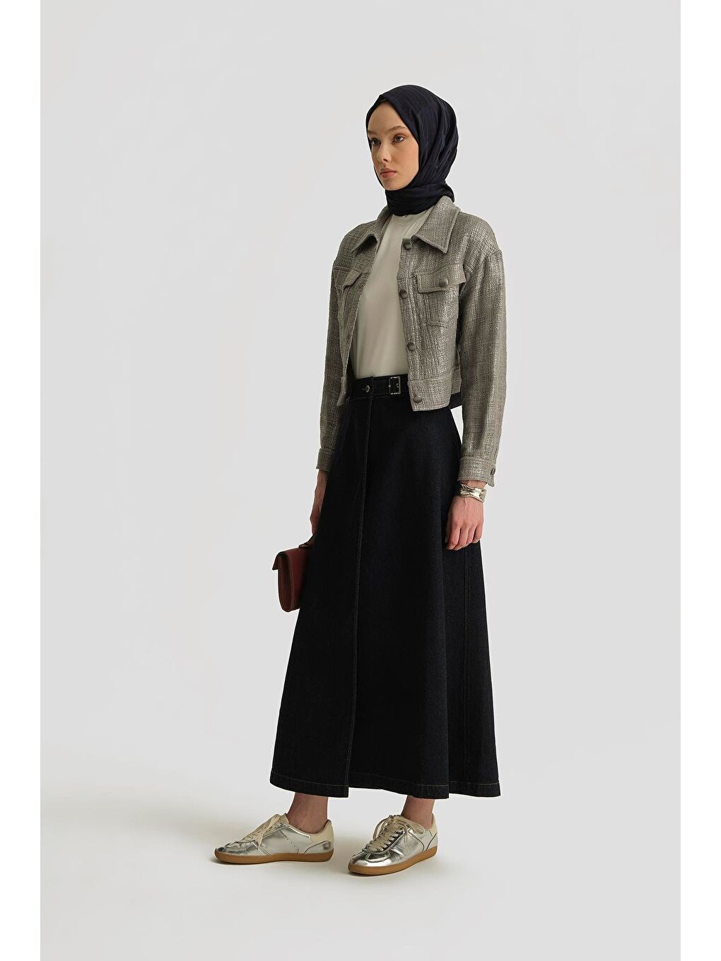 Çapraz Denim Etek 25Yd9126 Koyu Lacivert-2