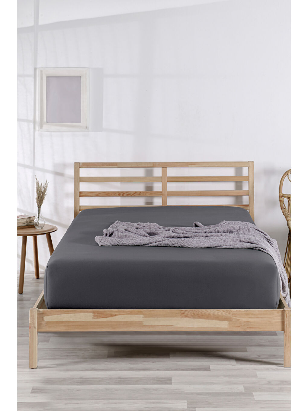 %100 Pamuk 180x200 Çift Kişilik Lastikli Çarşaf Antrasit