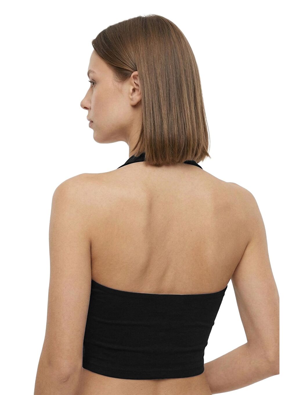 Siyah Viskon Halter Yaka Sırt Dekolteli Kadın Crop Atlet-2