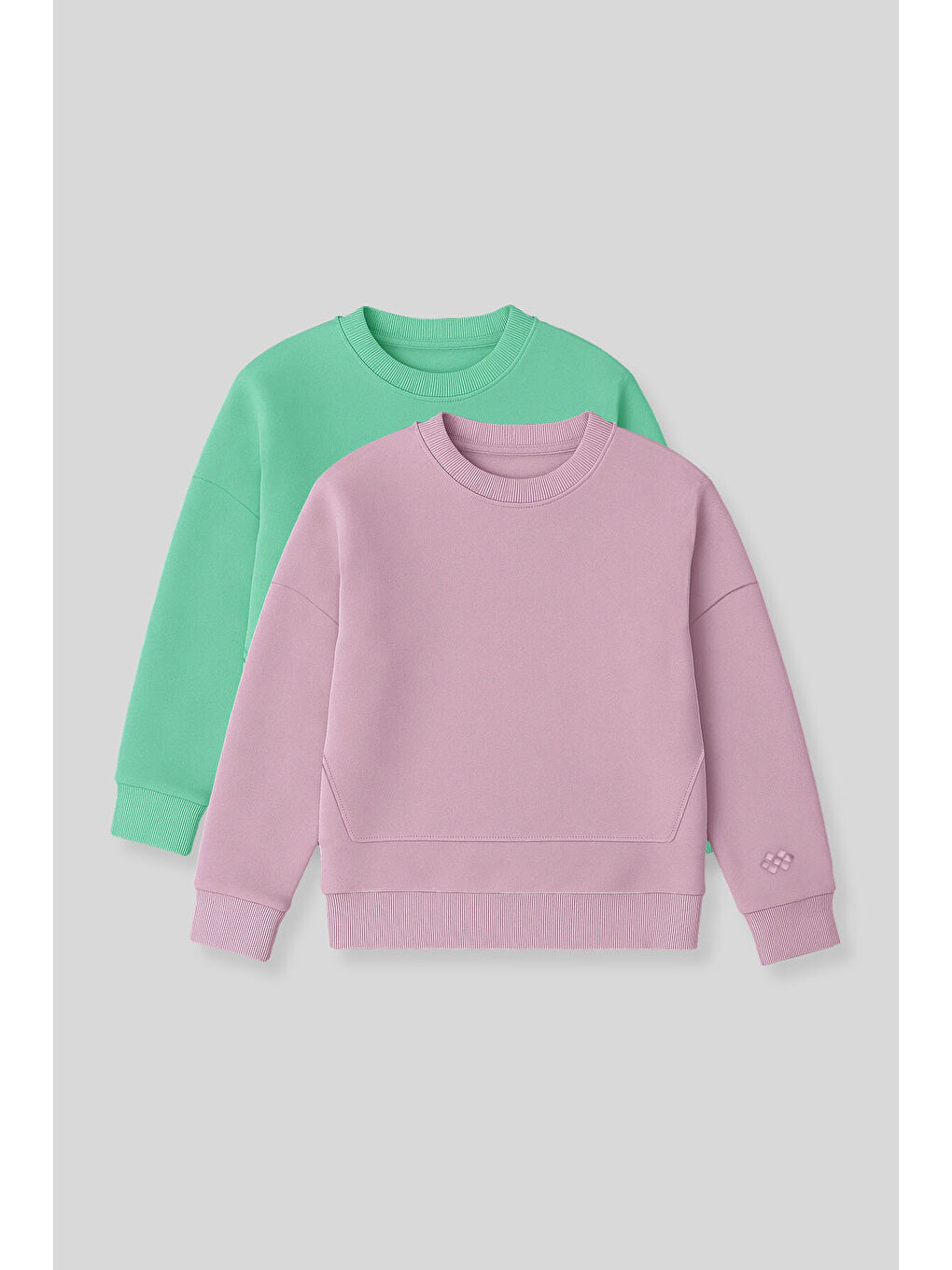 Kırmızı Oversıze 2li Paket Gül Kurusu-Su Yeşili Kız Çocuk Sweatshirt - 75150