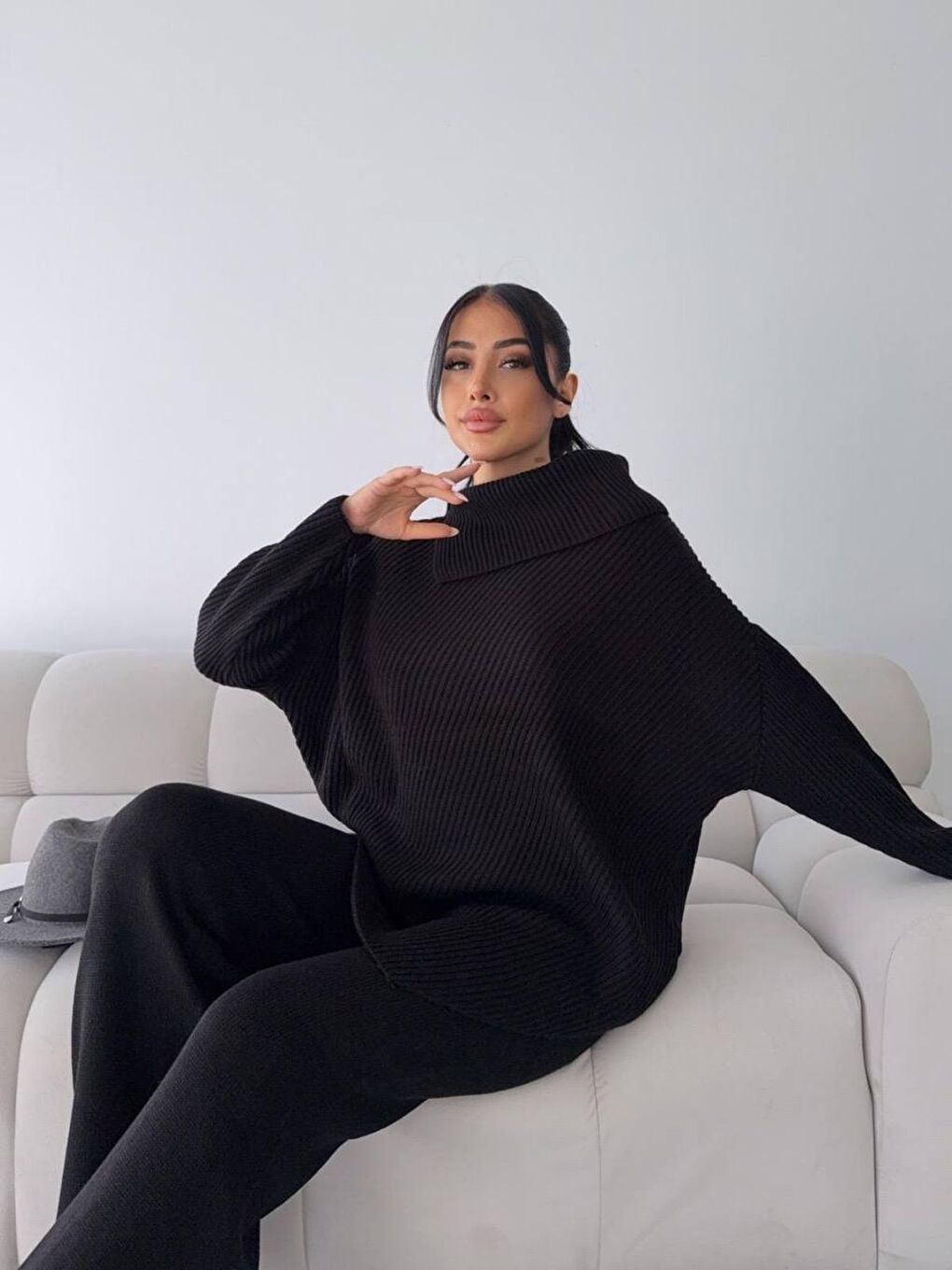 Şal Yaka Triko Takım Siyah