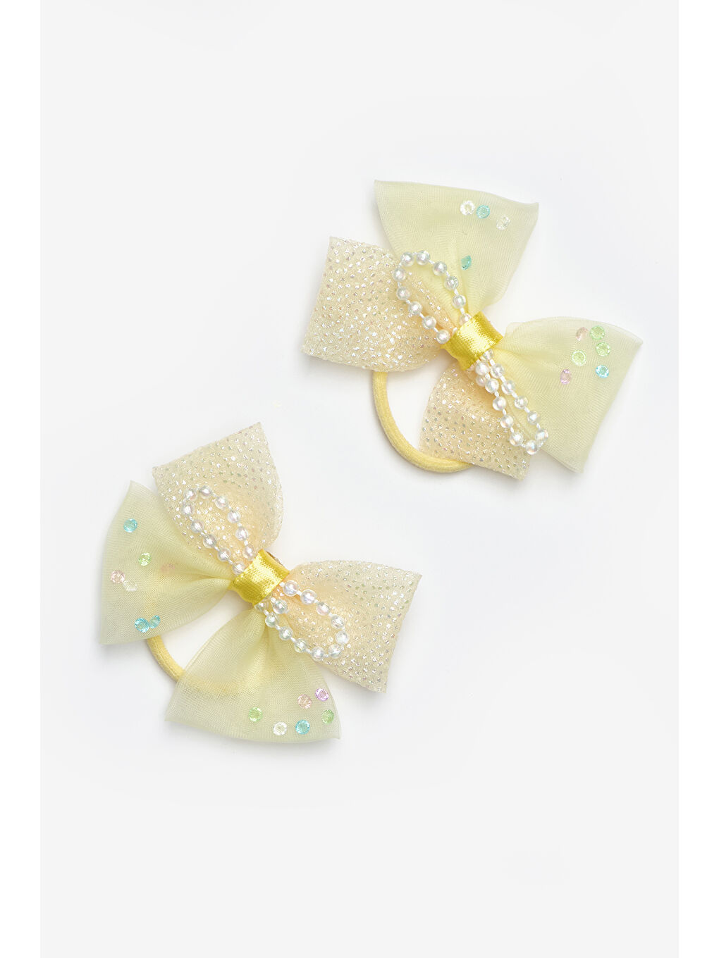 Sarı  İnci Detaylı Fiyonk İkili Lastik Toka-1