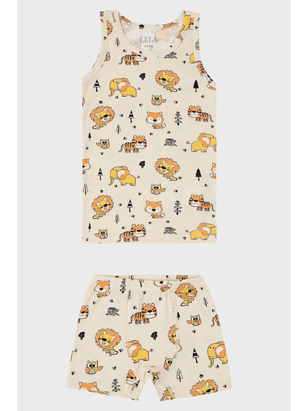 Bej Desenli Streç Pamuklu Bisiklet Yaka Atlet Boxer 2'li İç Giyim Erkek Çocuk Takım 6651010