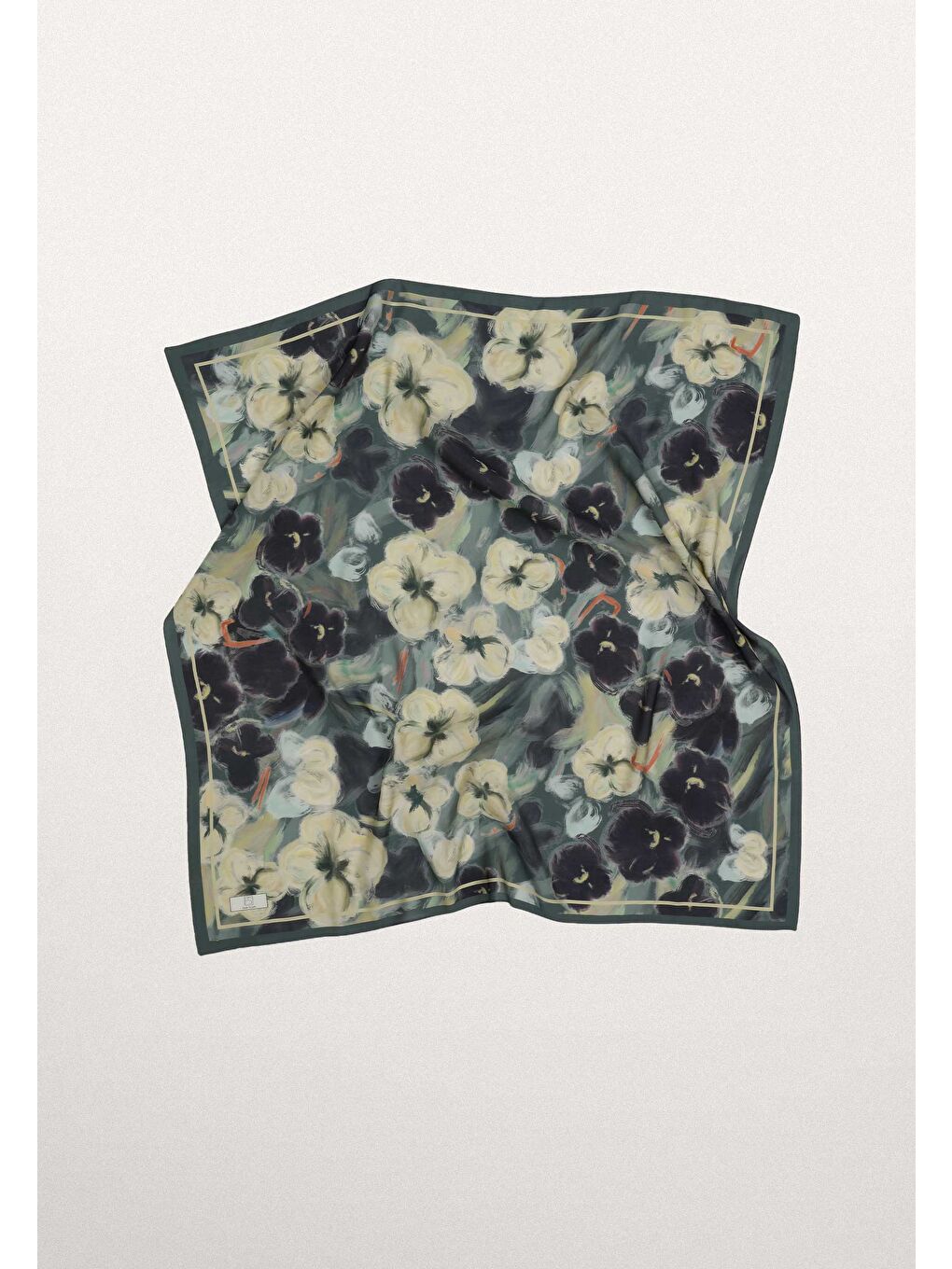 Roslyn Desen Pamuk İpek Eşarp Koyu Yeşil-3