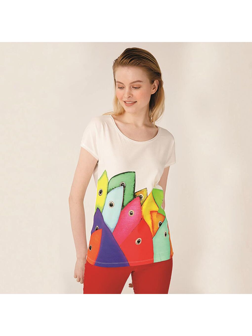 Beyaz Bereket Balıkları Kadın T-Shirt-5