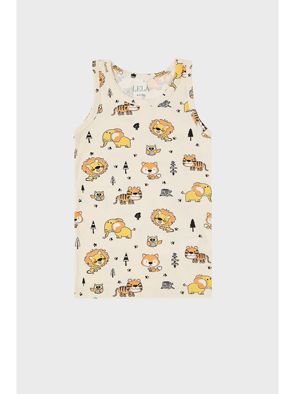 Bej Desenli Streç Pamuklu Bisiklet Yaka Atlet Boxer 2'li İç Giyim Erkek Çocuk Takım 6651010-1