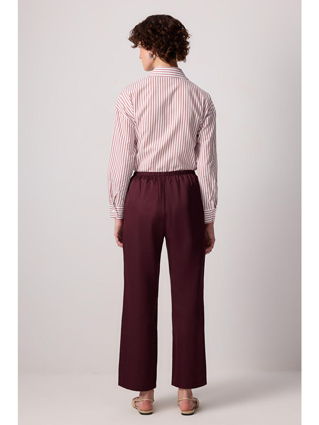 Mürdüm Elastik Bel Bol Paça Pantolon-3