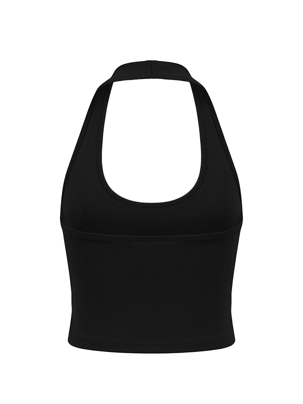 Siyah Viskon Halter Yaka Sırt Dekolteli Kadın Crop Atlet-4