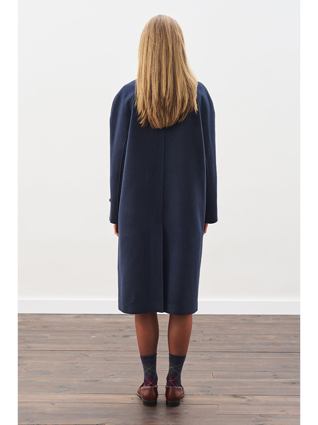 Deri Detaylı Kaşe Kaban Lacivert-7