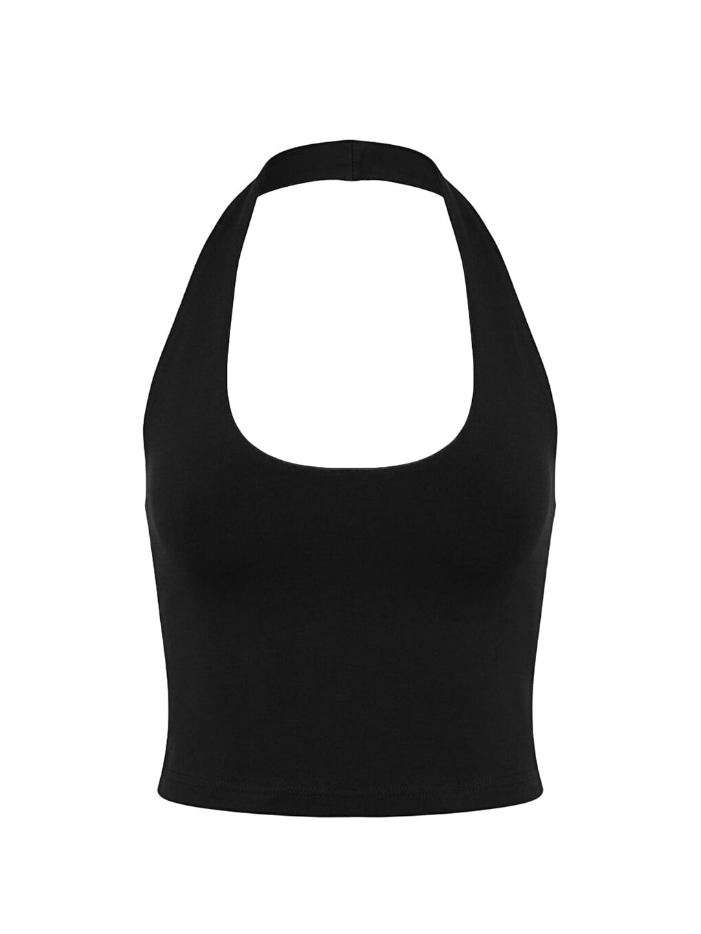 Siyah Viskon Halter Yaka Sırt Dekolteli Kadın Crop Atlet-5