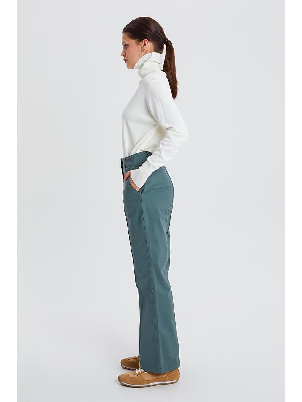 Pastel Yeşili-Çımalı Rahat Boru Paça Pantolon-2