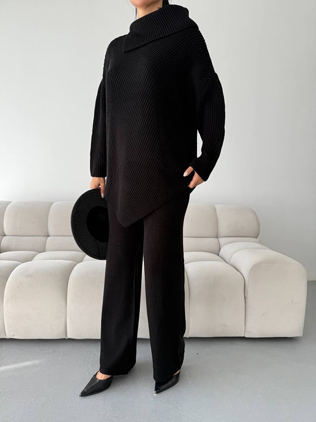 Şal Yaka Triko Takım Siyah-1