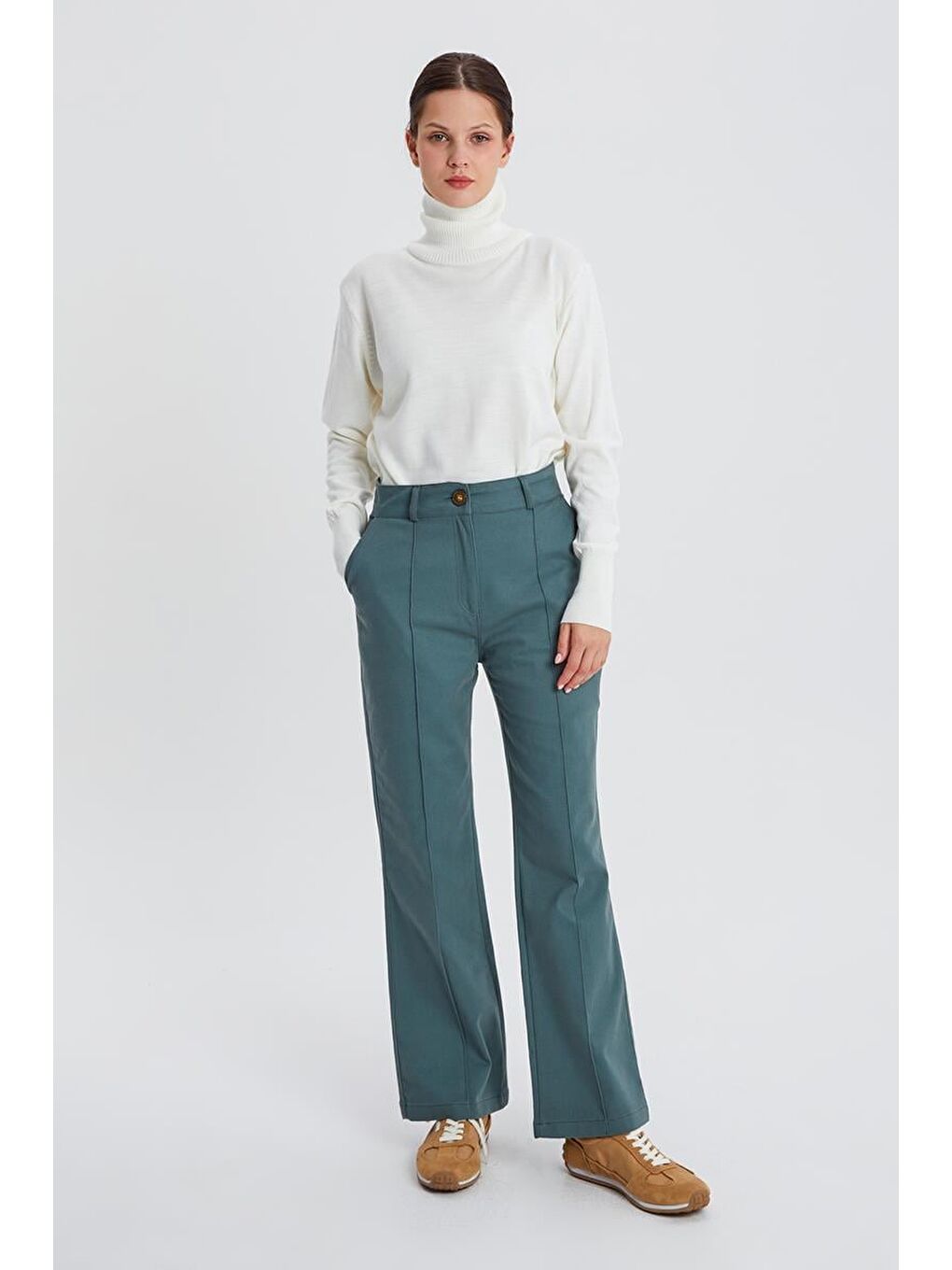 Pastel Yeşili-Çımalı Rahat Boru Paça Pantolon-5