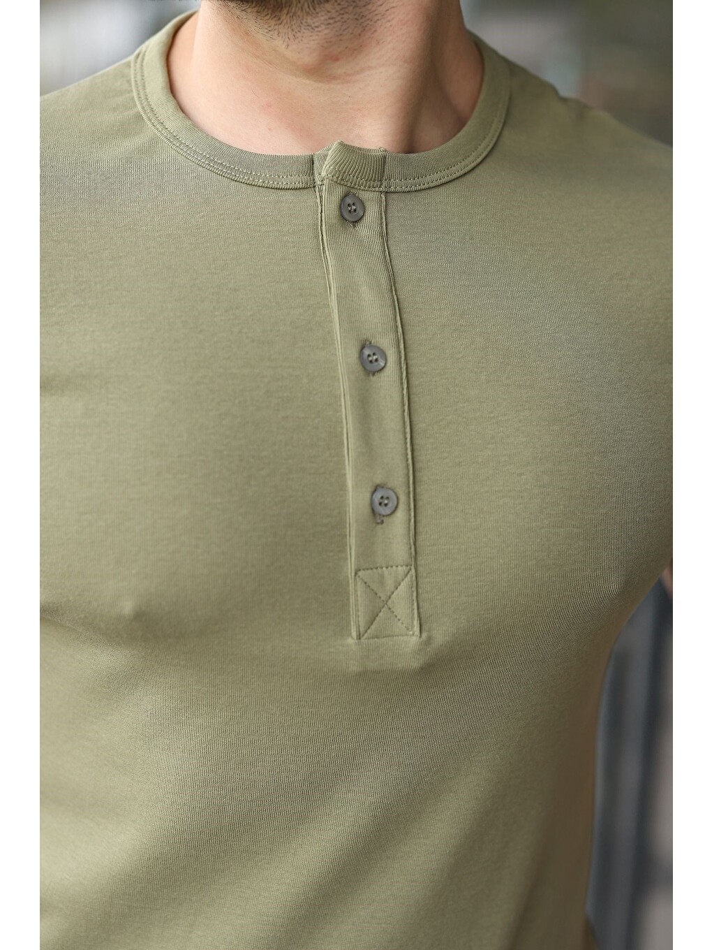Mint Yeşili Yarım Düğmeli Slim Fit Erkek Tişört E7186-2