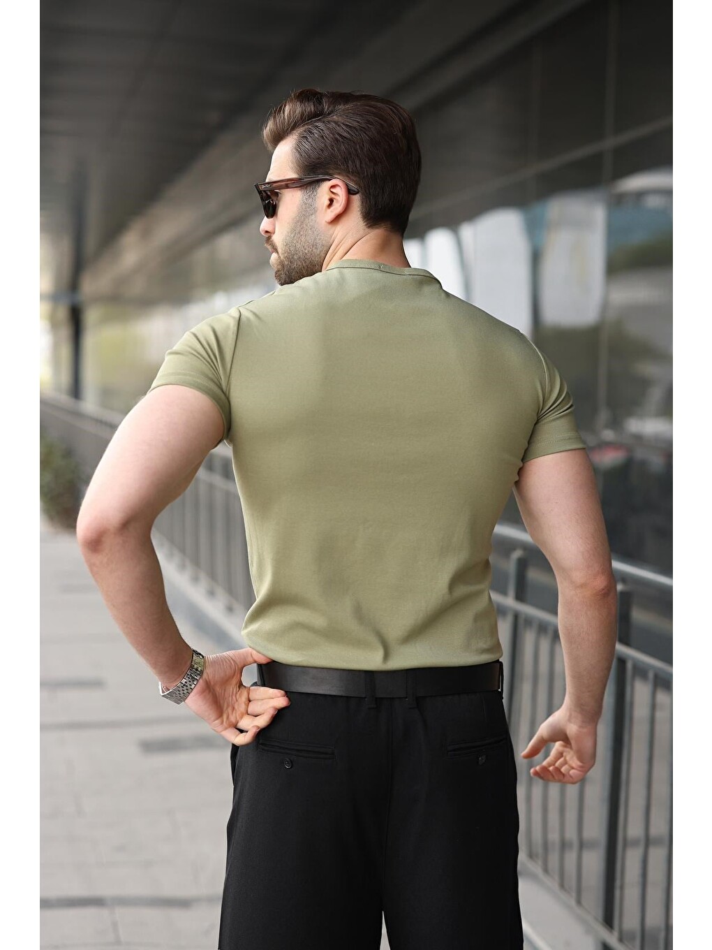 Mint Yeşili Yarım Düğmeli Slim Fit Erkek Tişört E7186-3