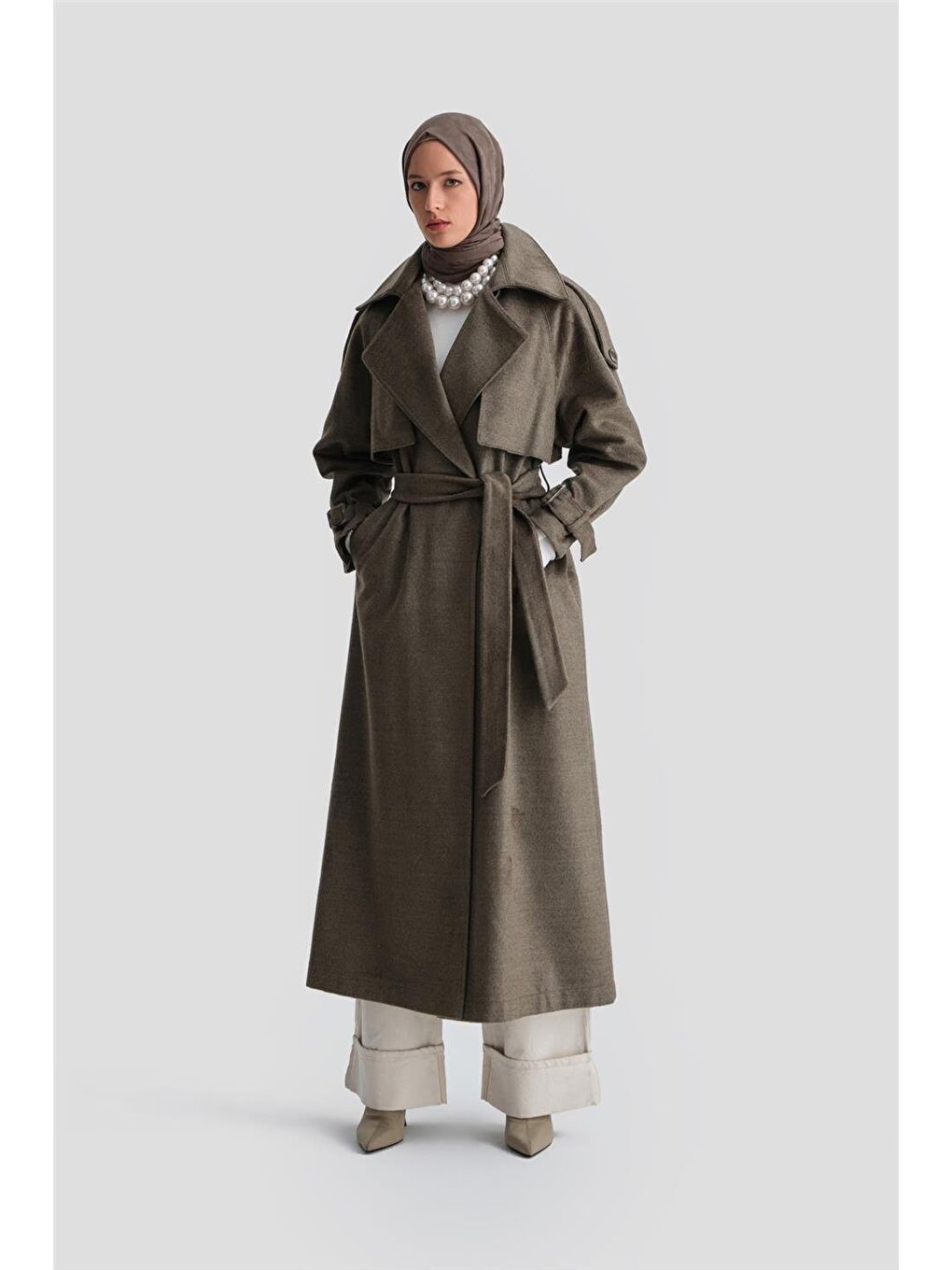 Bej Oversize Manto 24K8101 Vizon-1