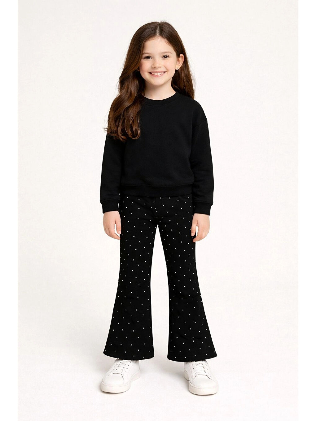 Siyah Kız Çocuk Taşlı Bol Paça Modal Pantolon 20607