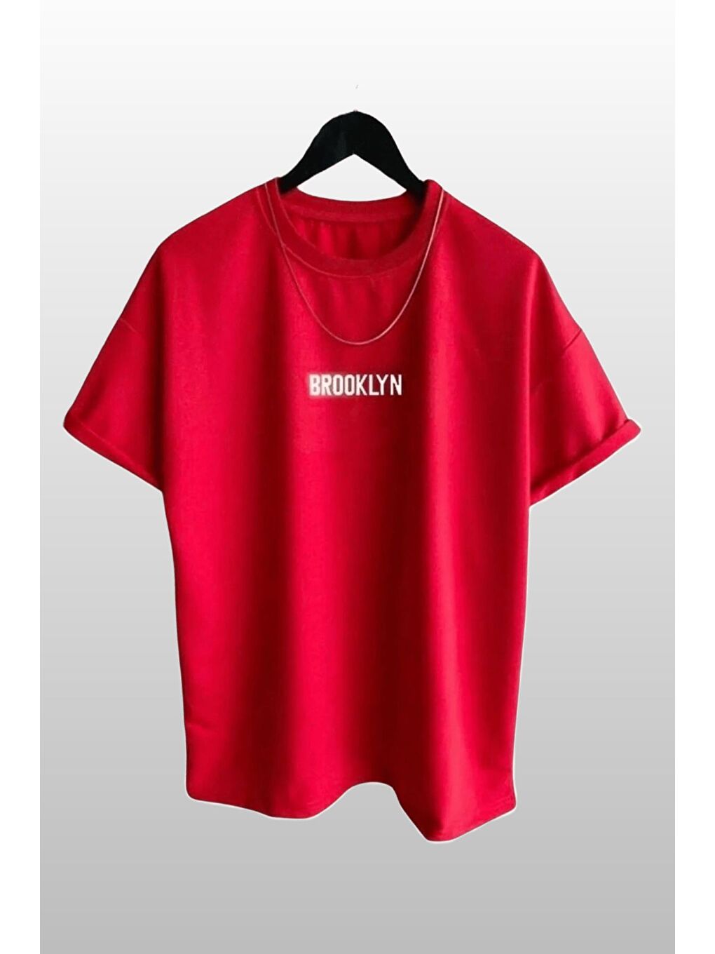 Trendseninle Kadın Brooklyn Baskılı 3lü Paket Lila Nefti Yeşil Kırmızı T Shirt - 3