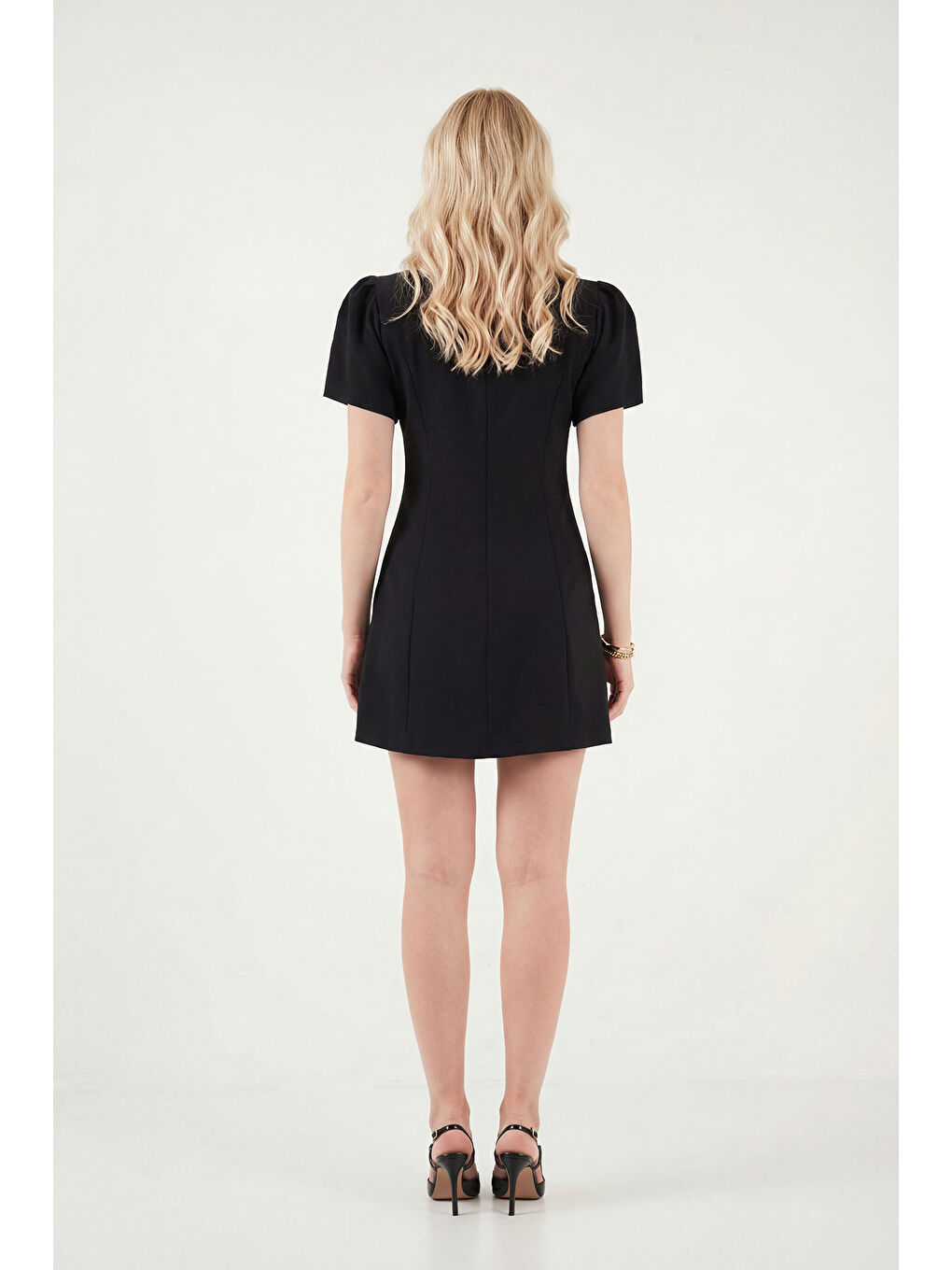 Siyah Kayık Yaka Balon Kol Mini Davet Elbise 6525735-6