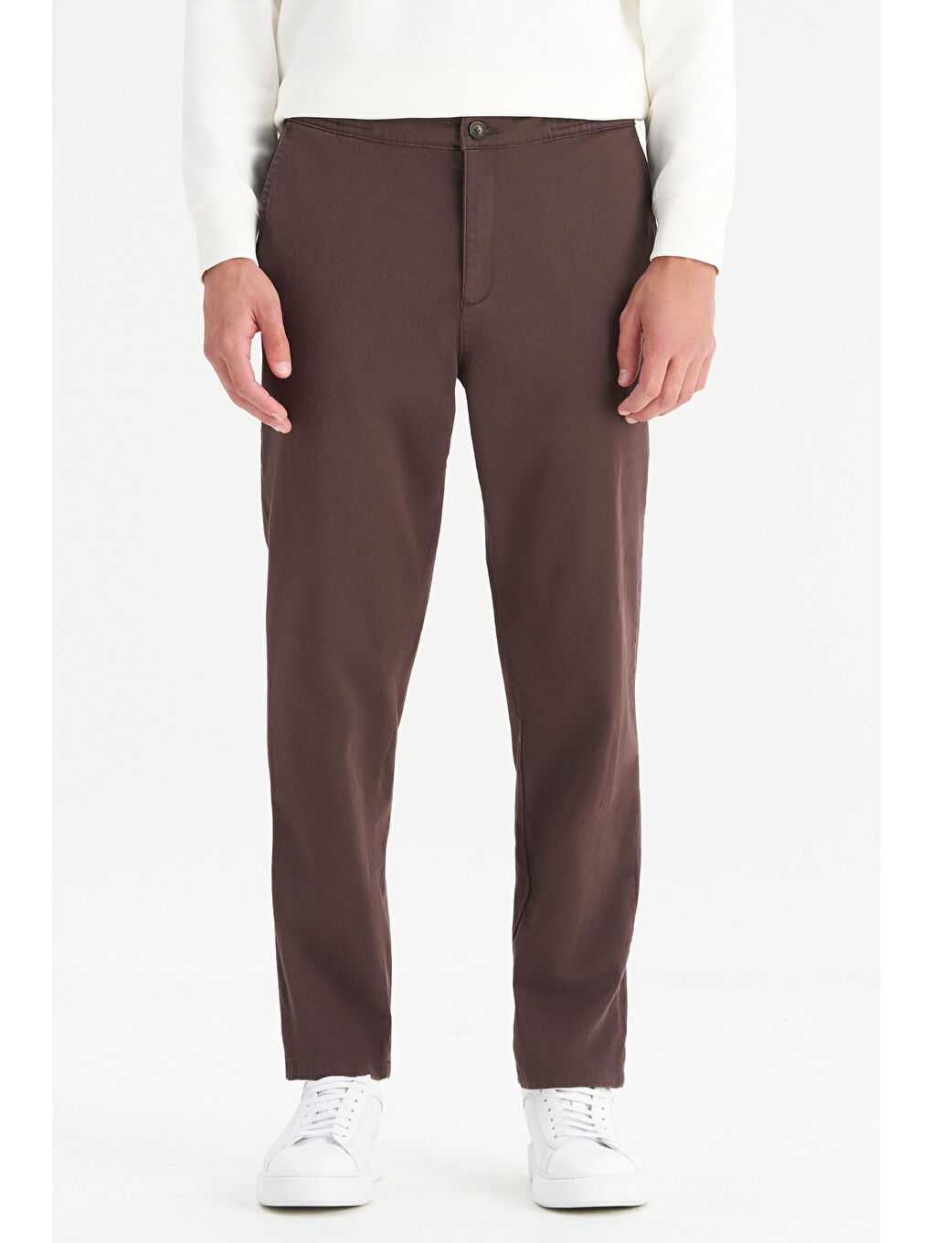 Kahverengi Pamuklu Slim Fit Dar Kesim Cepli Yumuşak Dokulu Esnek Pantolon-1