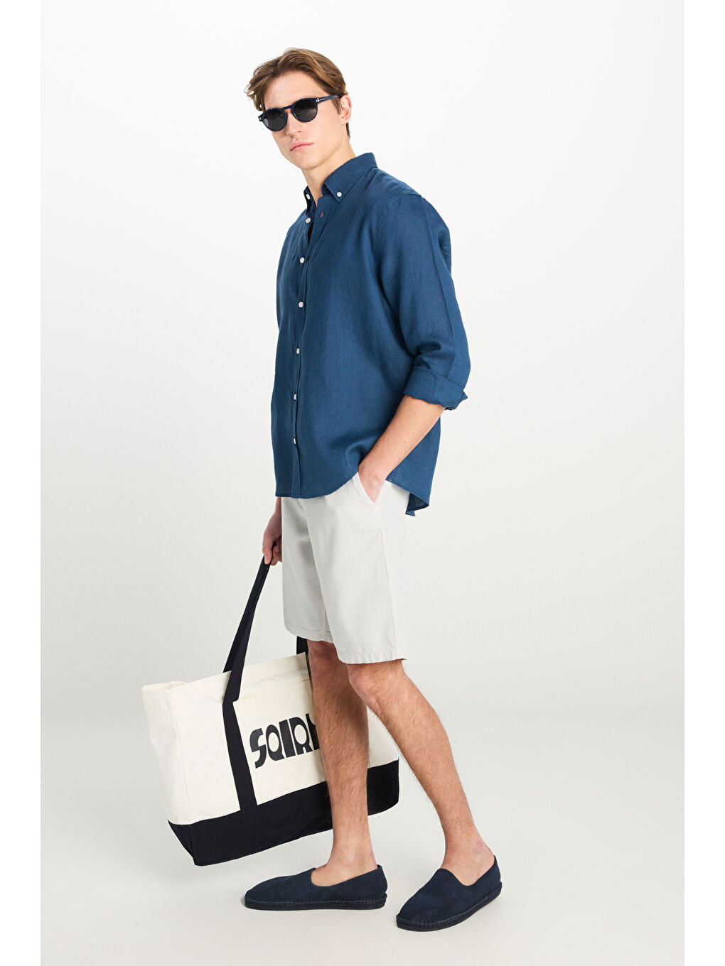 Yeşil Relaxed Fit Geniş Kesim Lastik Bel Detaylı Esnek Taş Rengi Chino Şort-1