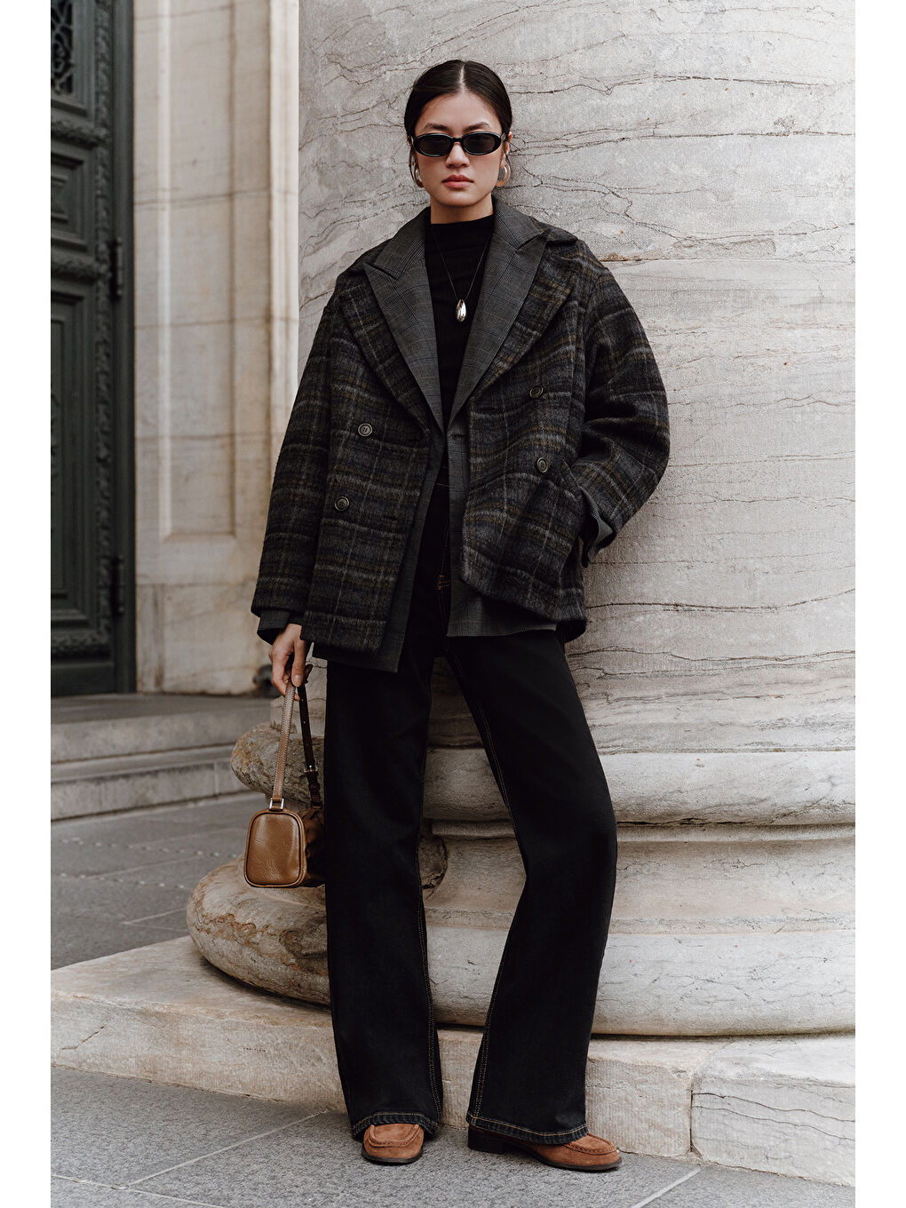 Ekose Desenli Kaşe Yünlü Kaban Antrasit-1