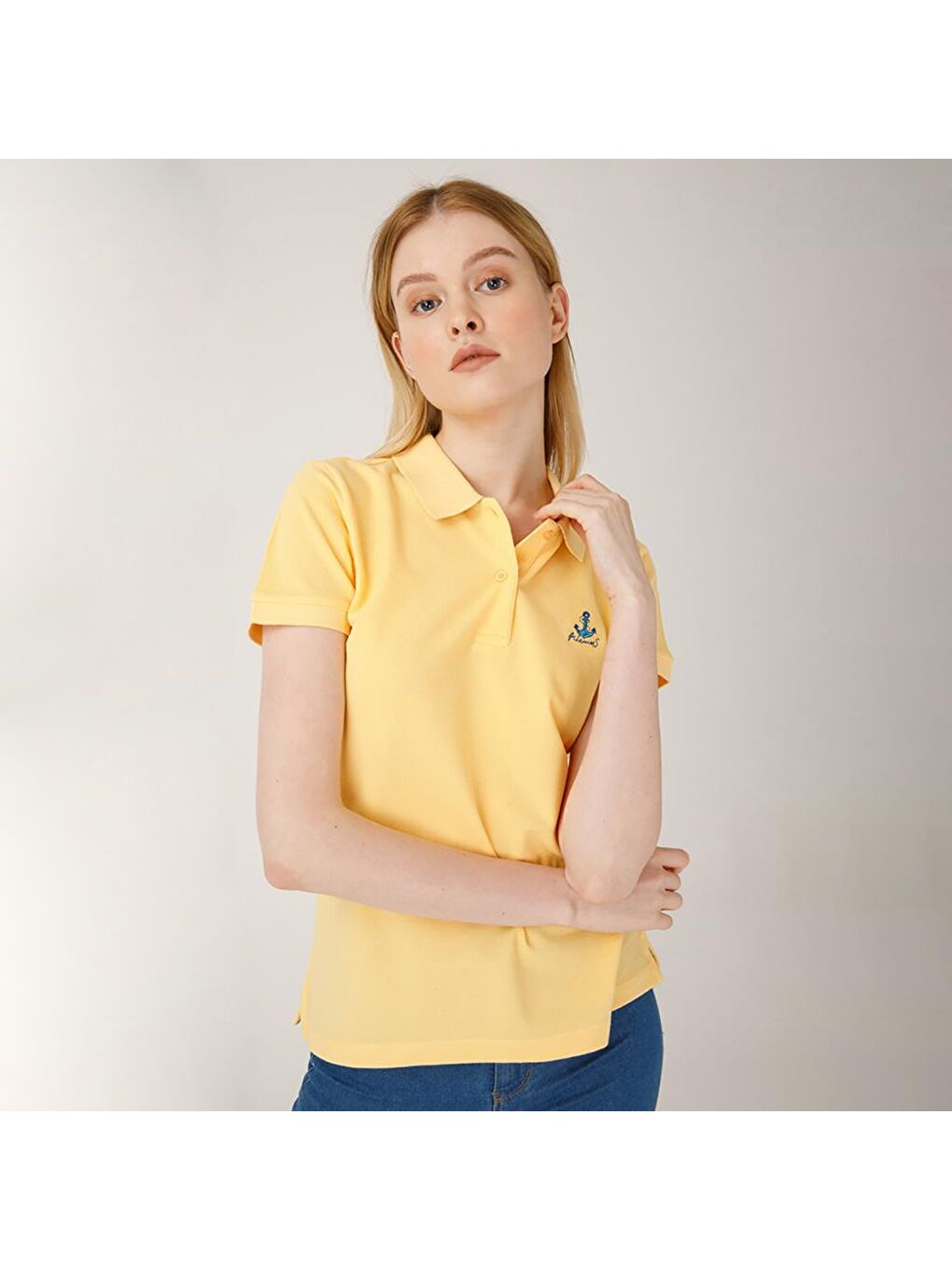 Sarı Yengeç Kadın Polo Yaka T-Shirt-4