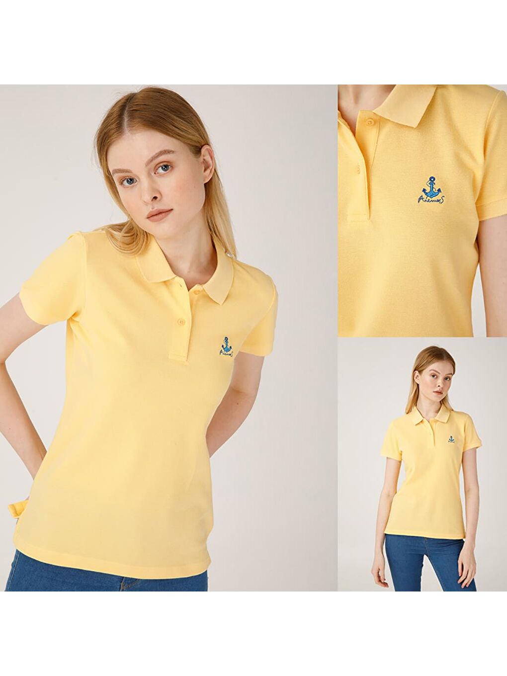 Sarı Yengeç Kadın Polo Yaka T-Shirt-6