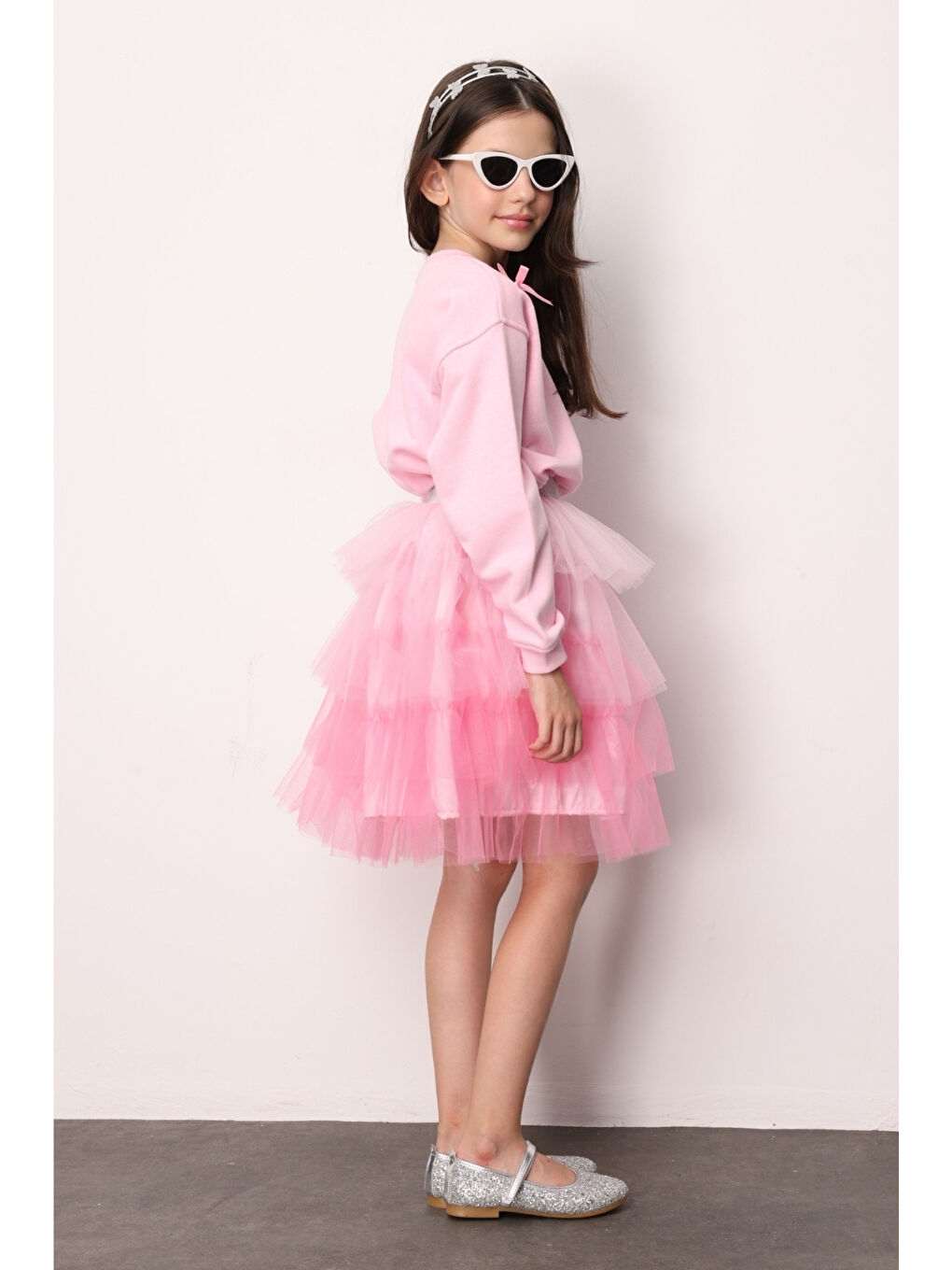 Pembe Katlı Tüllü Kız Çocuk Etek - Almira-2