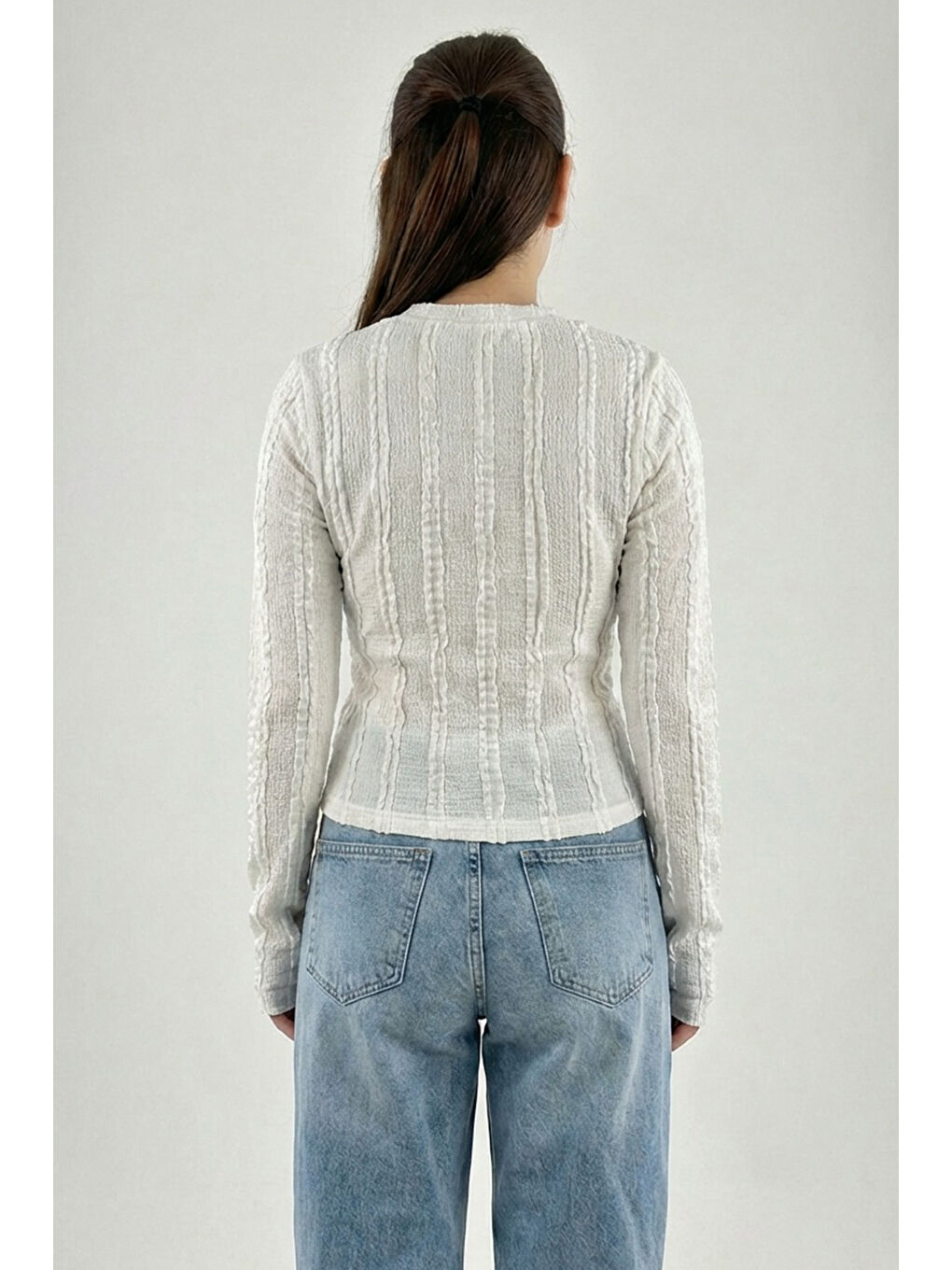 Kadın Dokulu Örme Bluz 980 - Beyaz-5