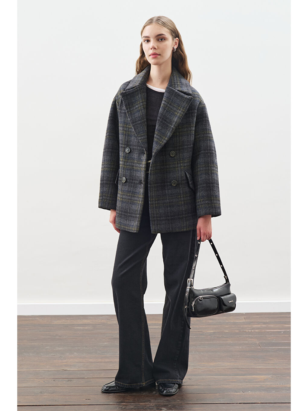 Ekose Desenli Kaşe Yünlü Kaban Antrasit-2