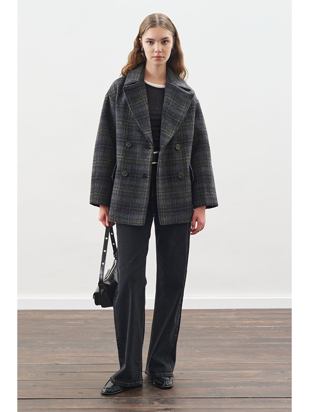 Ekose Desenli Kaşe Yünlü Kaban Antrasit-3