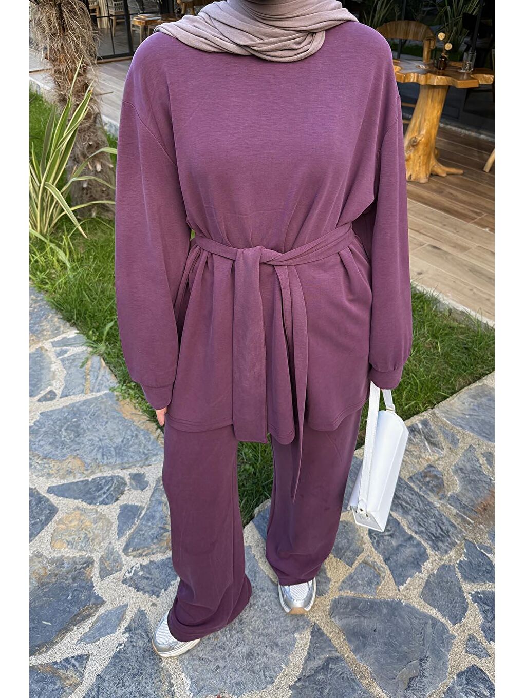 Bağlama Detaylı İkili Takım Bordo-2