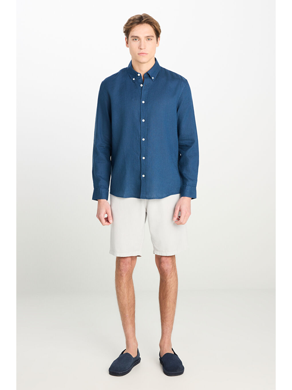 Yeşil Relaxed Fit Geniş Kesim Lastik Bel Detaylı Esnek Taş Rengi Chino Şort-2