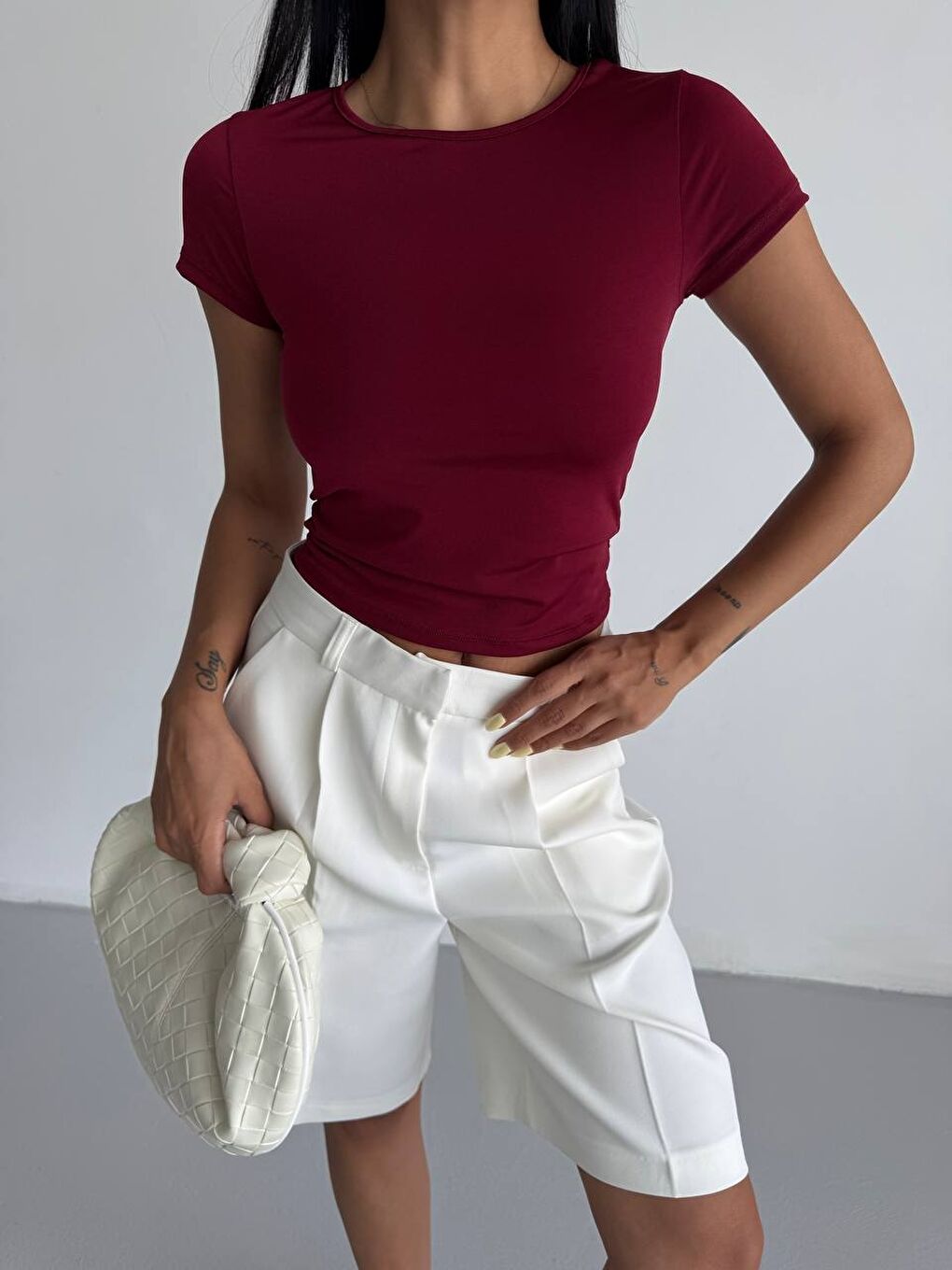 Bordo Basic Sandy Kumaş Bluz-1