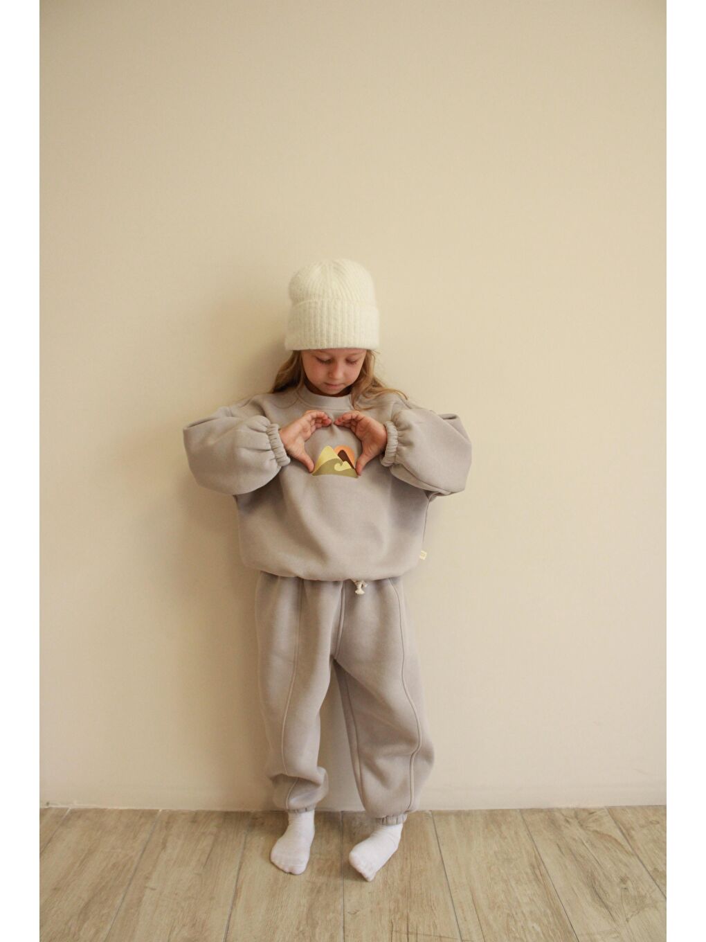 Bej Taş Rengi Dağ Nakışlı Çocuk Alt Üst Takım-5