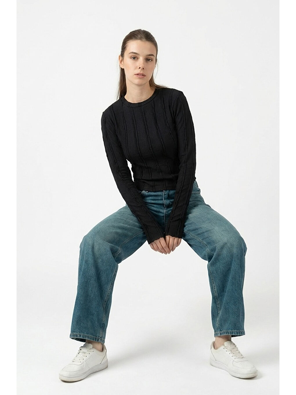 Kadın Dokulu Örme Bluz 980 - Siyah-1