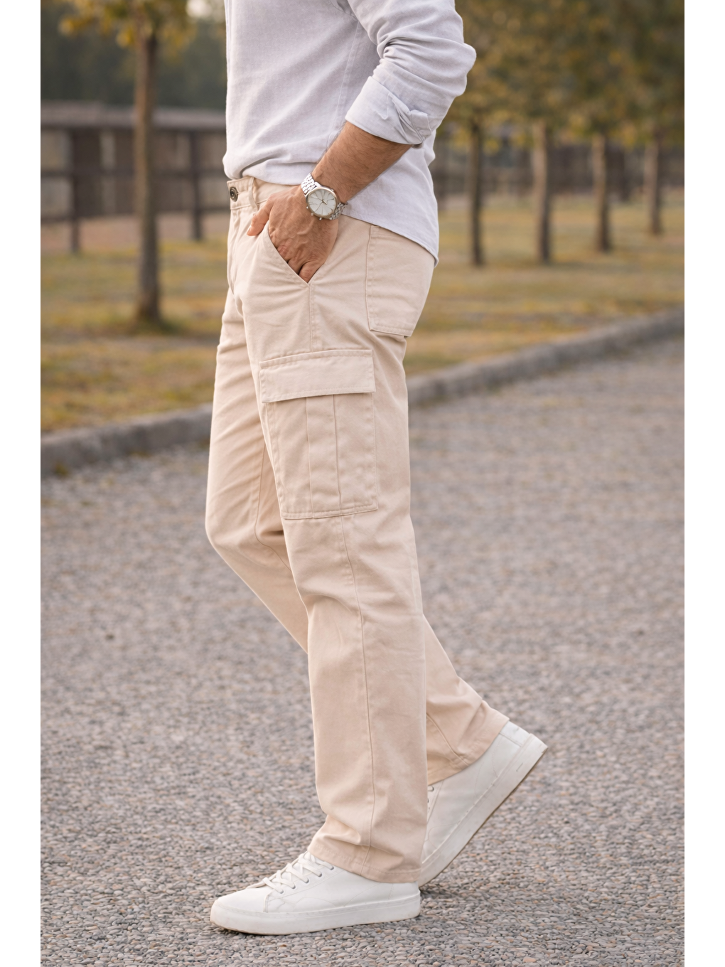 Erkek Premium Comfort Bej Kargo Baggy Pantolon-1