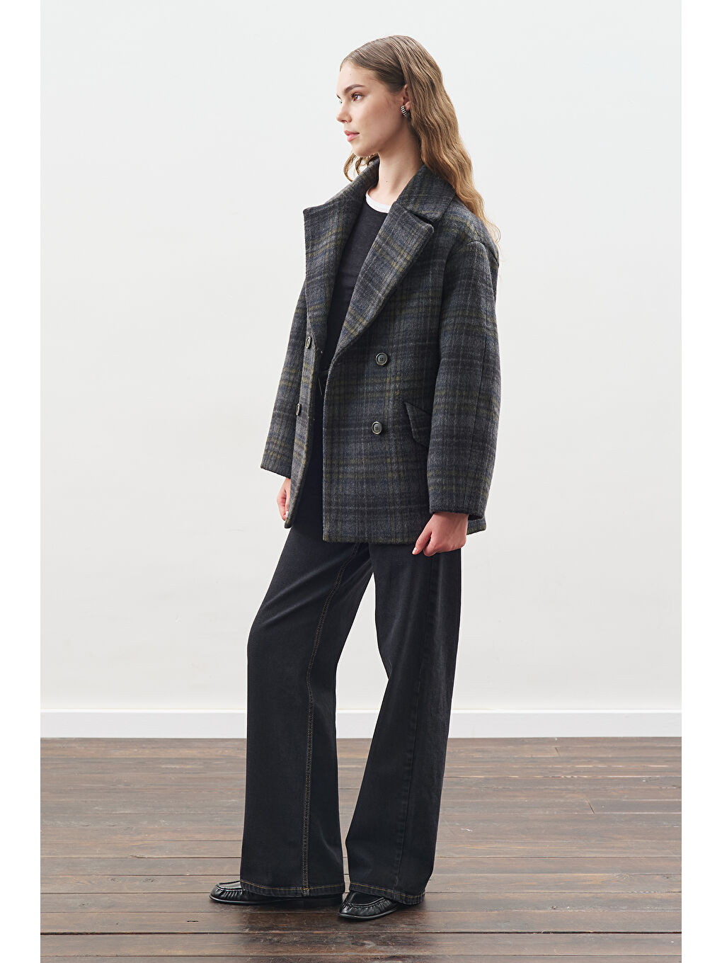 Ekose Desenli Kaşe Yünlü Kaban Antrasit-4