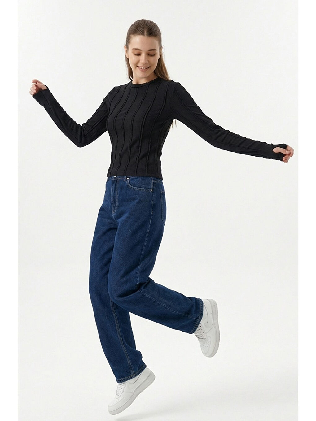 Kadın Dokulu Örme Bluz 980 - Siyah-2