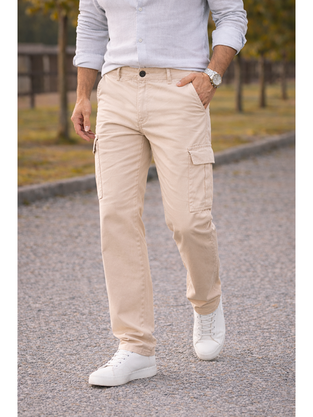 Erkek Premium Comfort Bej Kargo Baggy Pantolon-2
