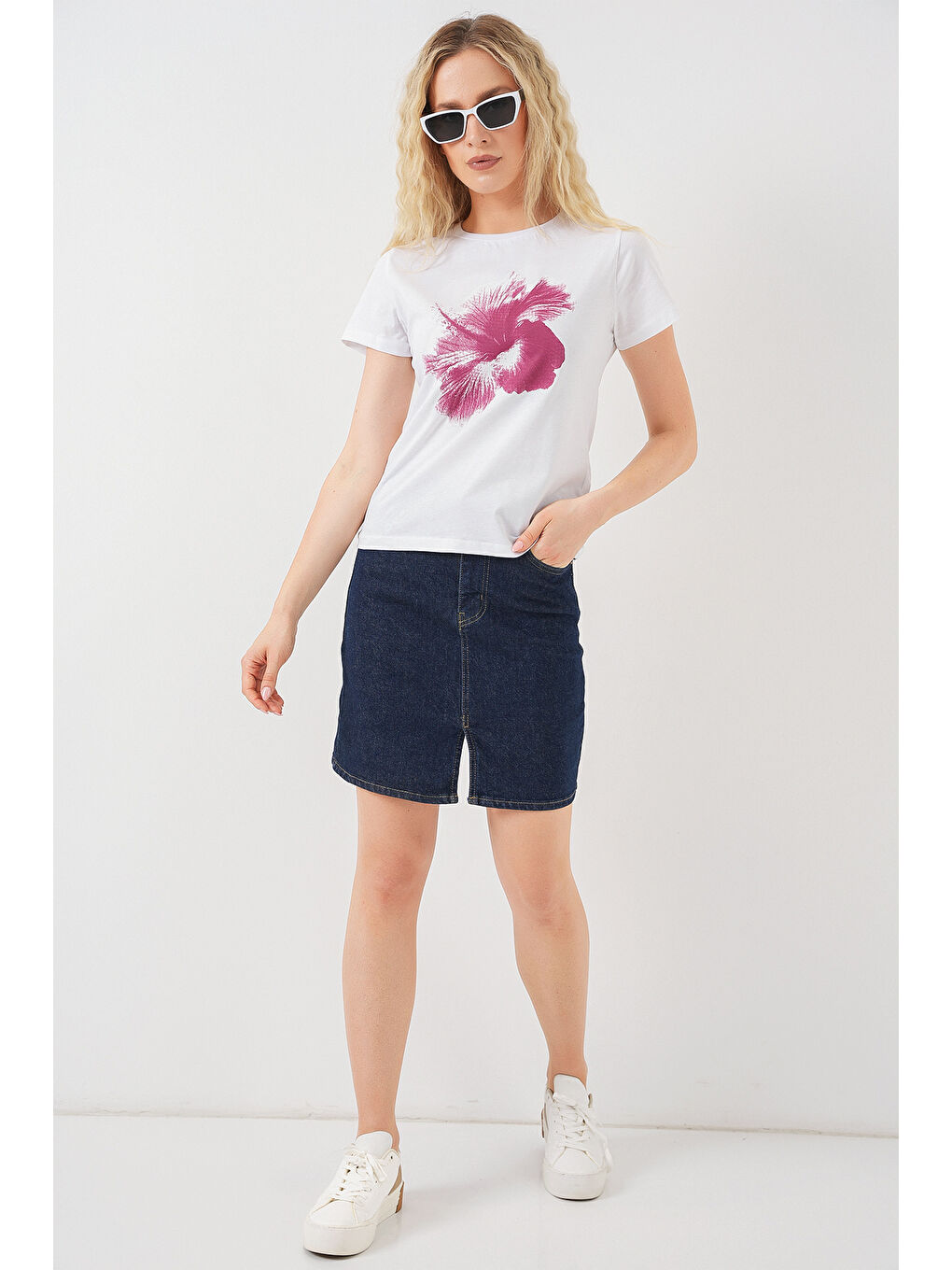 Kadın Baskılı Basic Tişört 4349 - Mürdüm-1