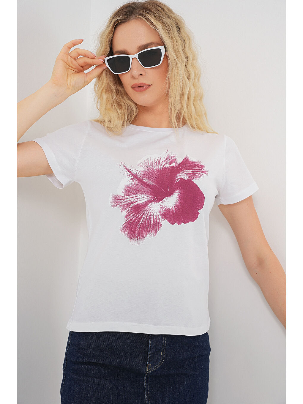 Kadın Baskılı Basic Tişört 4349 - Mürdüm-2