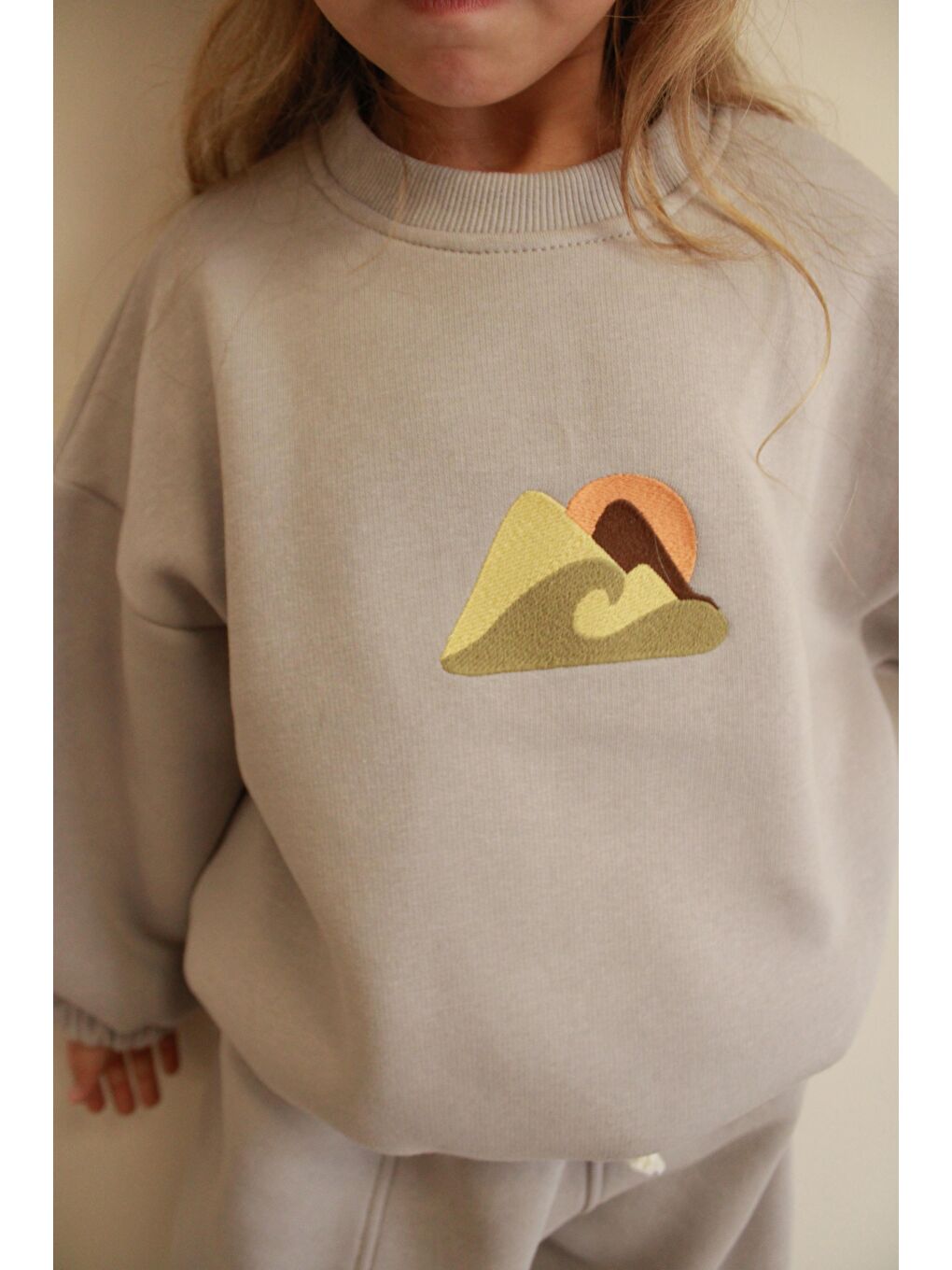 Bej Taş Rengi Dağ Nakışlı Çocuk Alt Üst Takım-7