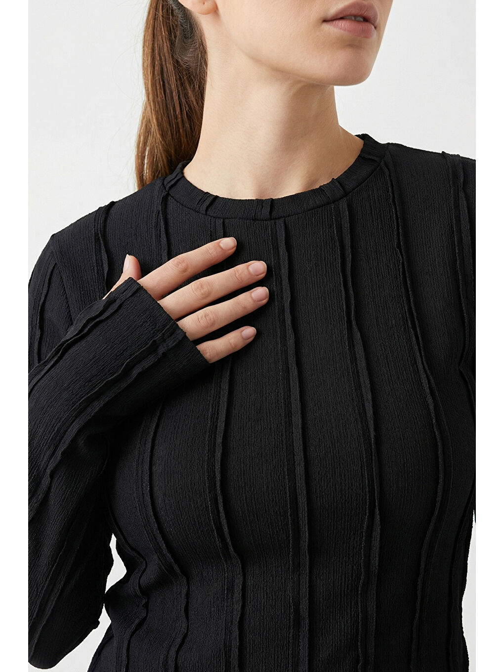 Kadın Dokulu Örme Bluz 980 - Siyah-4