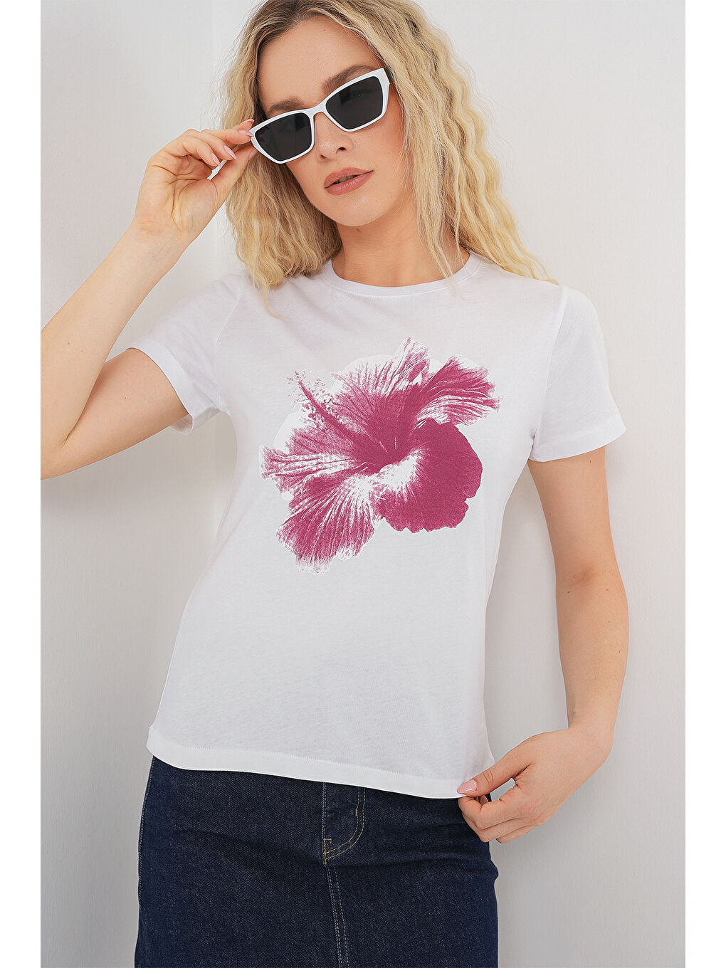 Kadın Baskılı Basic Tişört 4349 - Mürdüm-3