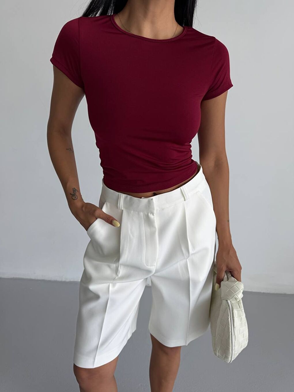 Bordo Basic Sandy Kumaş Bluz-3